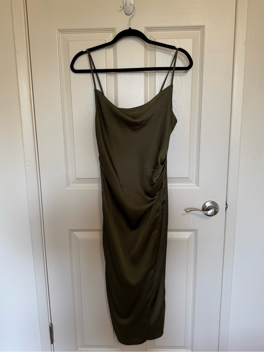 ISALIS Olive Green Slip Midi Dress with Cowl Neck